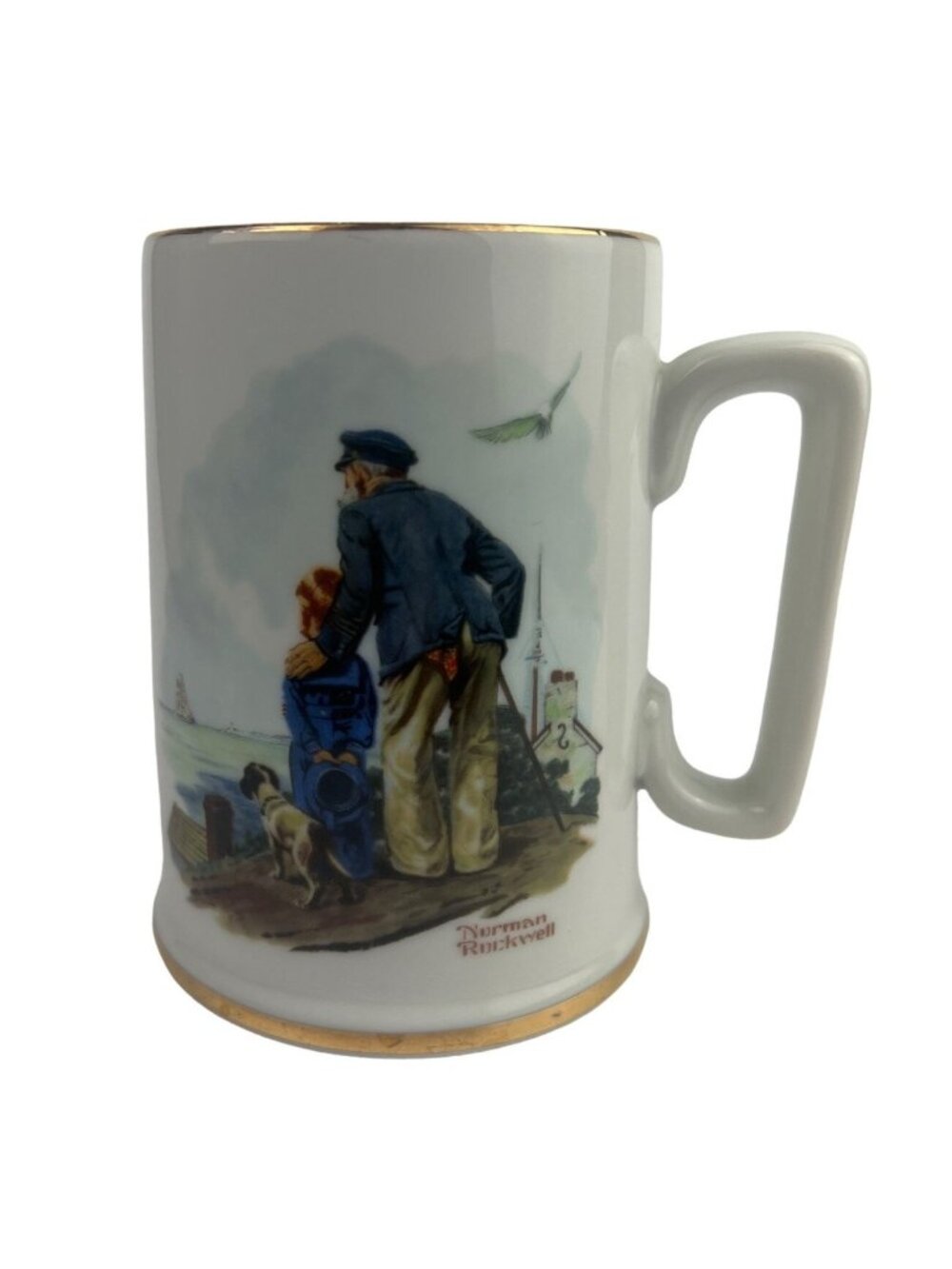 Norman Rockwell Looking Out To Sea 1985 Coffee Mug With Gold Trim